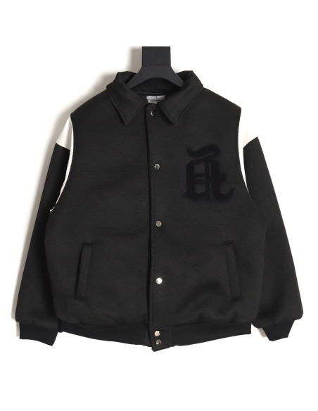 Askyurself scroll embroidered panel baseball jacket,ASKYURSELF Jacket,Jacket,APPAREL