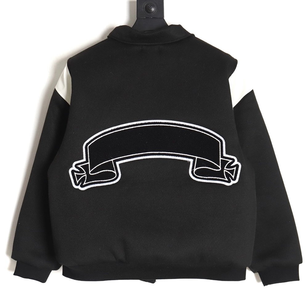 Askyurself scroll embroidered panel baseball jacket,ASKYURSELF Jacket,Jacket,APPAREL