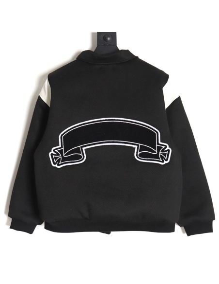 Askyurself scroll embroidered panel baseball jacket,ASKYURSELF Jacket,Jacket,APPAREL