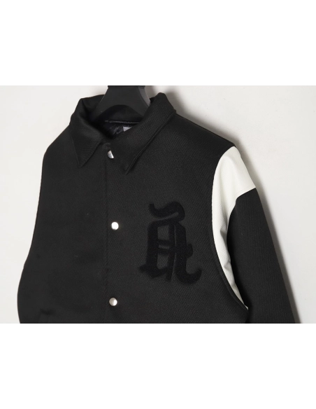 Askyurself scroll embroidered panel baseball jacket,ASKYURSELF Jacket,Jacket,APPAREL