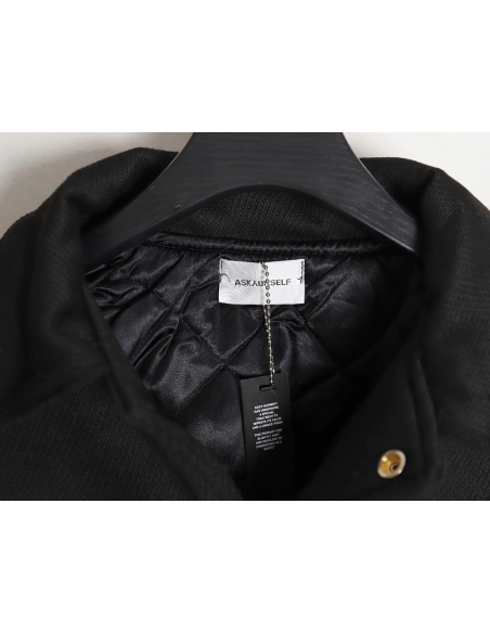 Askyurself scroll embroidered panel baseball jacket,ASKYURSELF Jacket,Jacket,APPAREL