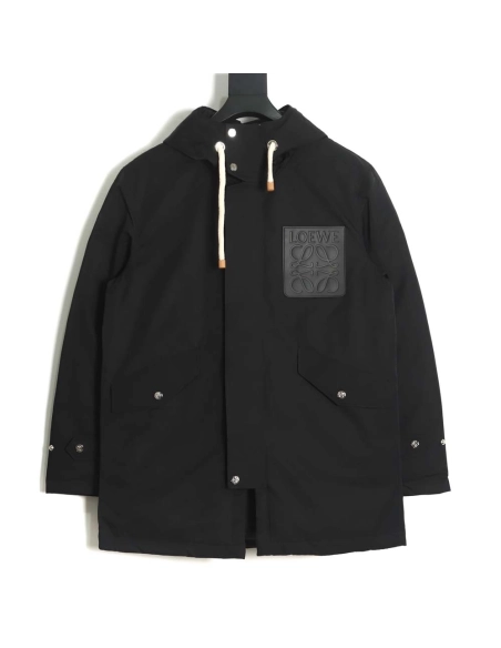 Loewe 22Fw leather label hooded midlength down jacket_CM_1,Loewe Jacket,Jacket,APPAREL