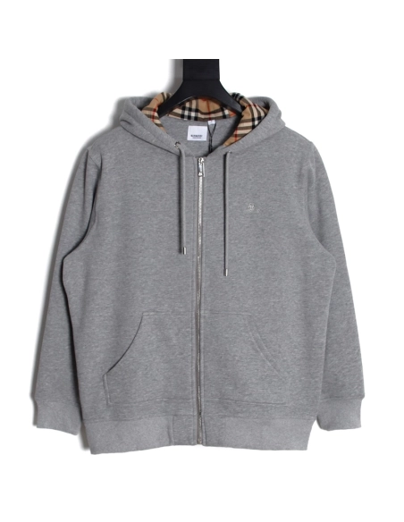 Burberry 23FW embroidered war horse plaid zipper jacket,Burberry Jacket,Jacket,APPAREL