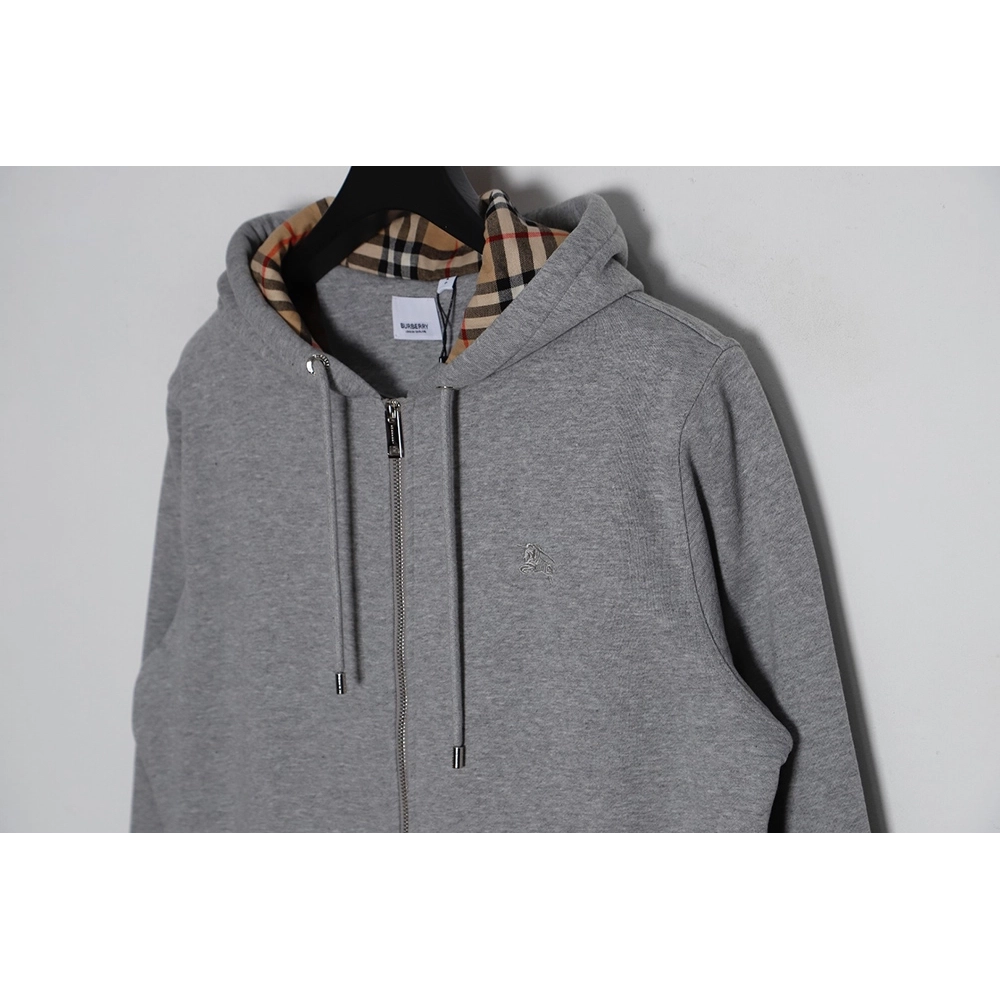 Burberry 23FW embroidered war horse plaid zipper jacket,Burberry Jacket,Jacket,APPAREL