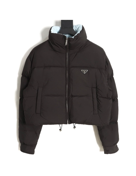 Prada inverted triangle stand collar short down jacket,Prada Jacket,Jacket,APPAREL