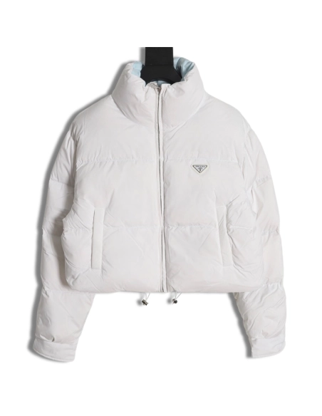 Prada inverted triangle stand collar short down jacket,Prada Jacket,Jacket,APPAREL