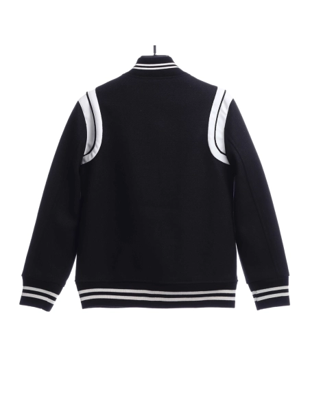 Saint Laurent Paris slp classic leather black and white baseball collar jacket,Saint Laurent Jacket,Jacket,APPAREL