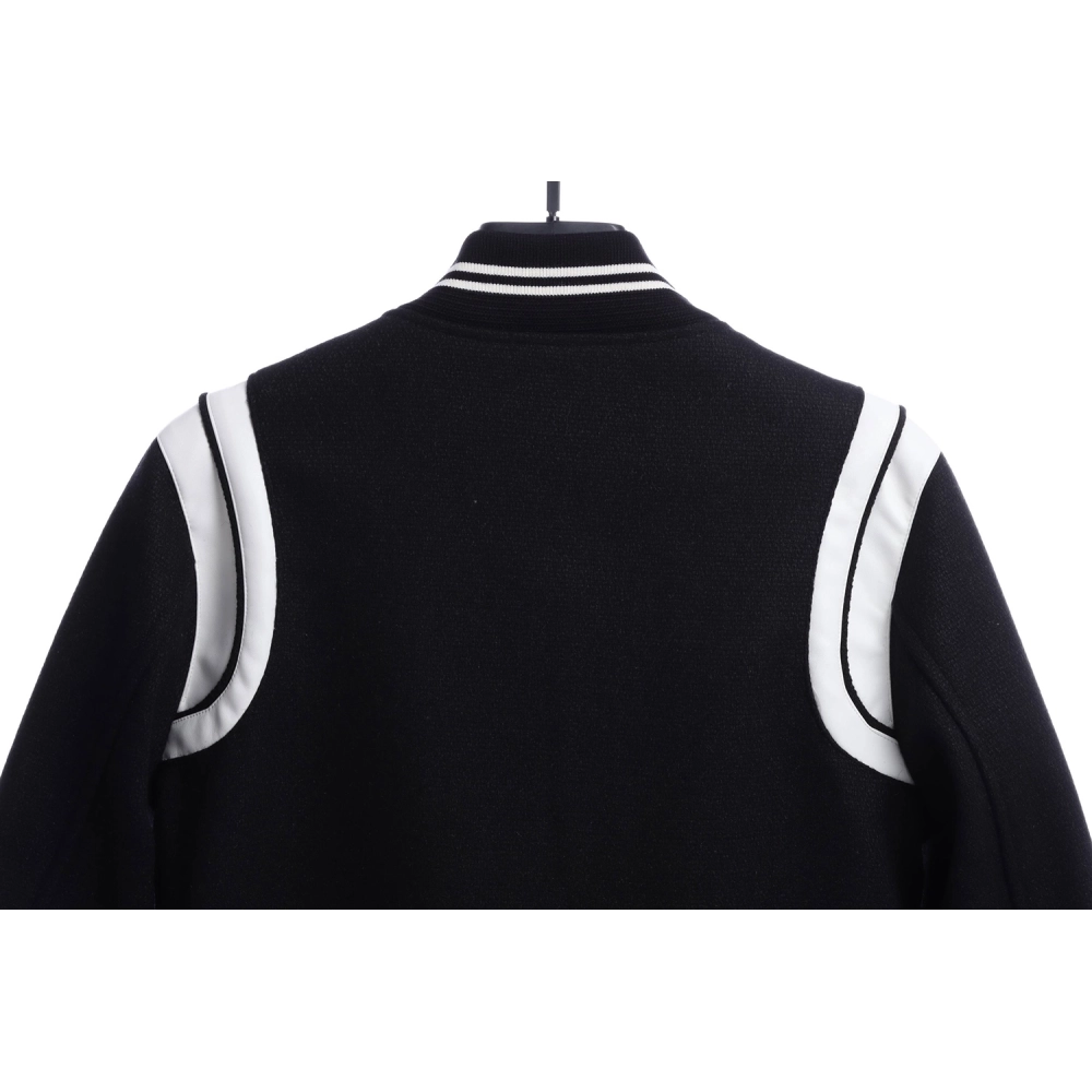 Saint Laurent Paris slp classic leather black and white baseball collar jacket,Saint Laurent Jacket,Jacket,APPAREL