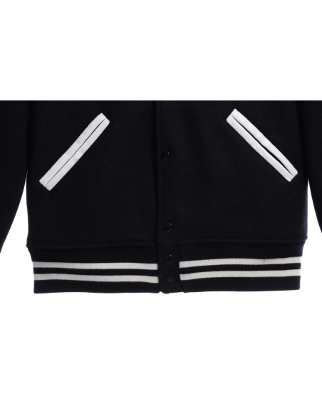 Saint Laurent Paris slp classic leather black and white baseball collar jacket,Saint Laurent Jacket,Jacket,APPAREL