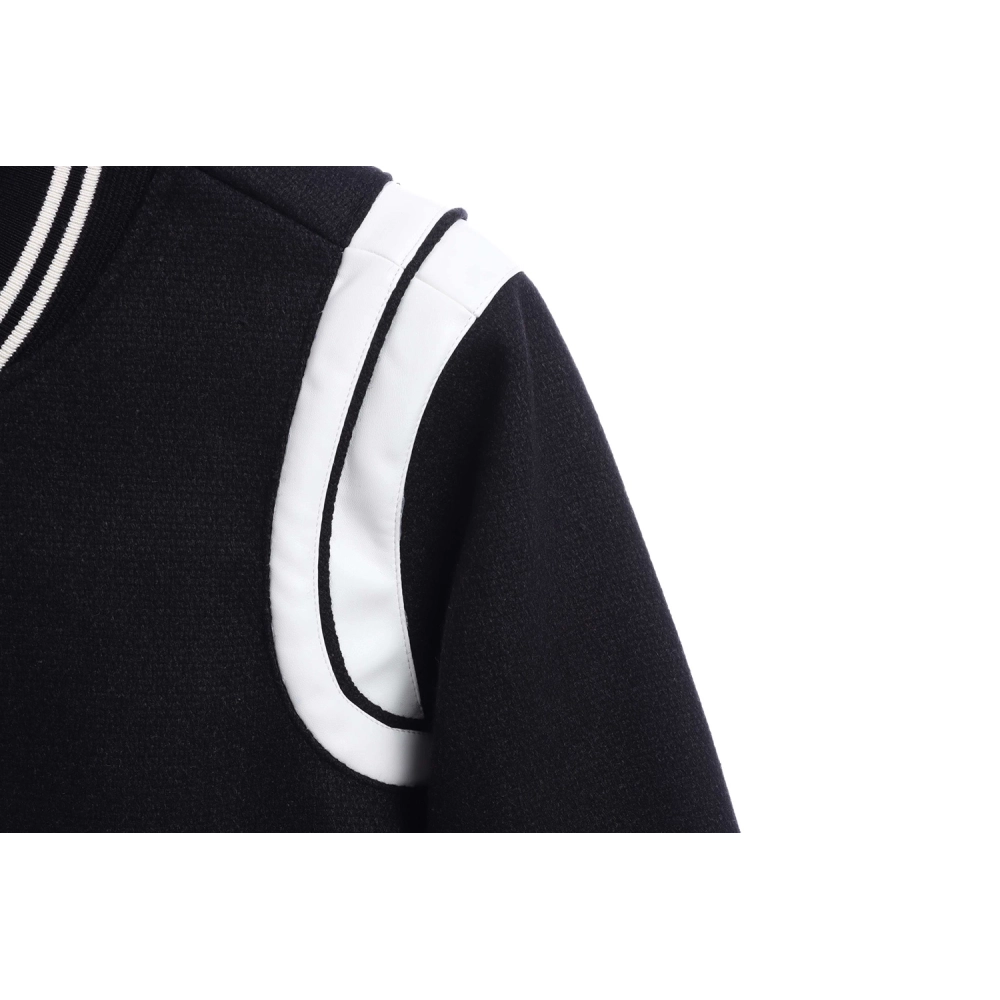 Saint Laurent Paris slp classic leather black and white baseball collar jacket,Saint Laurent Jacket,Jacket,APPAREL