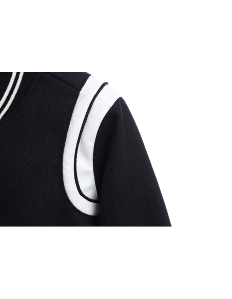 Saint Laurent Paris slp classic leather black and white baseball collar jacket,Saint Laurent Jacket,Jacket,APPAREL