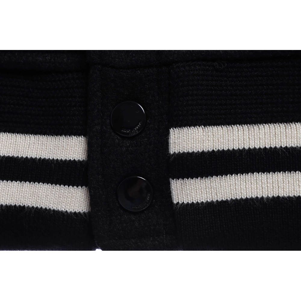 Saint Laurent Paris slp classic leather black and white baseball collar jacket,Saint Laurent Jacket,Jacket,APPAREL