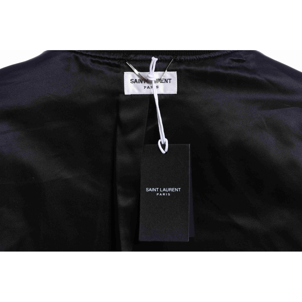 Saint Laurent Paris slp classic leather black and white baseball collar jacket,Saint Laurent Jacket,Jacket,APPAREL