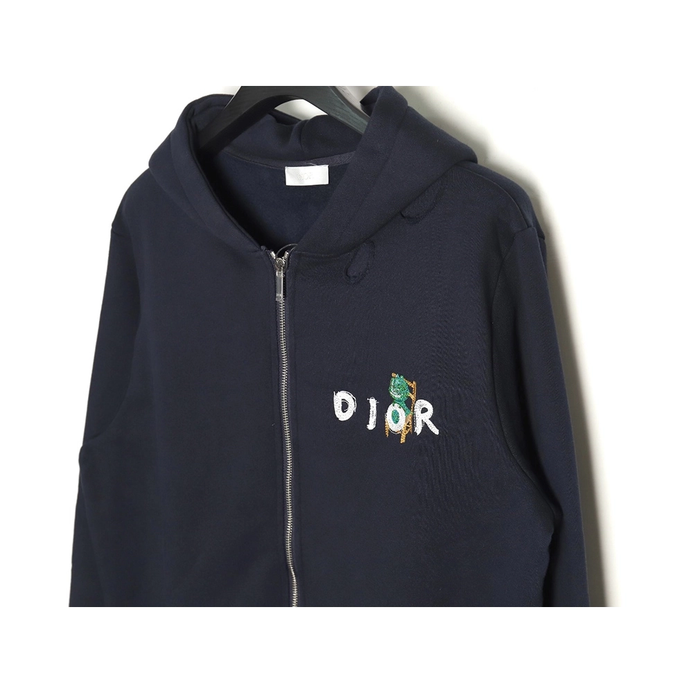 Dior Little Dinosaur Ripped Hooded ZipUp Sweatshirt,Dior Hoodie,Hoodie,APPAREL