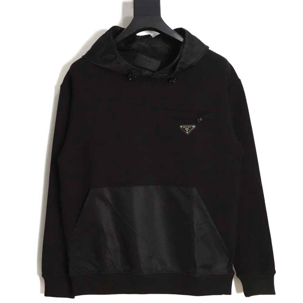 Prada 22Fw nylon patchwork triangle logo hooded sweatshirt,Prada Hoodie,Hoodie,APPAREL