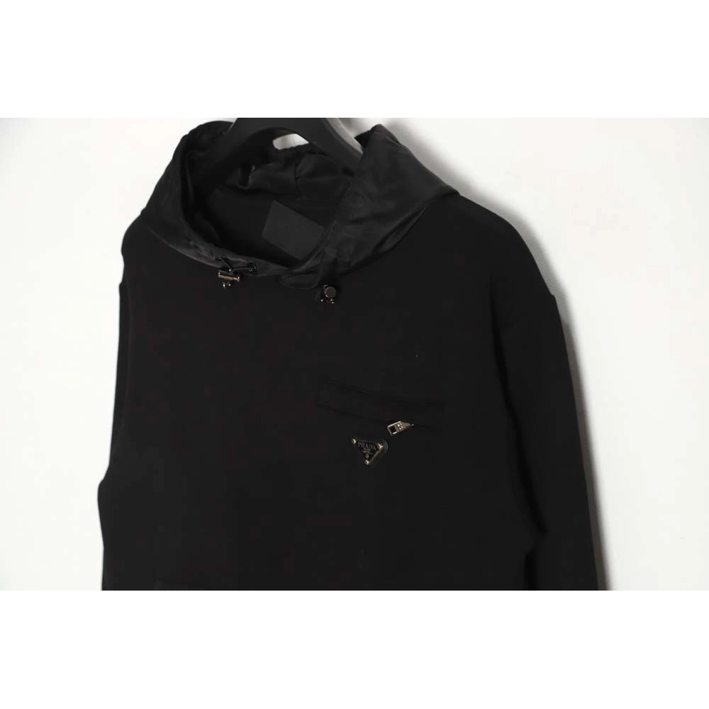 Prada 22Fw nylon patchwork triangle logo hooded sweatshirt,Prada Hoodie,Hoodie,APPAREL