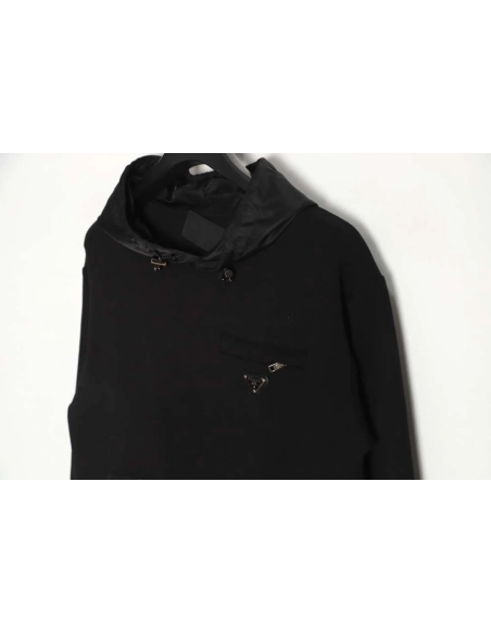 Prada 22Fw nylon patchwork triangle logo hooded sweatshirt,Prada Hoodie,Hoodie,APPAREL