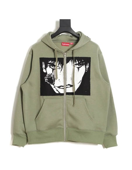 Supreme Week 4 x The Crow Zip Hooded Washed Brushed Sweatshirt,Supreme Hoodie,Hoodie,APPAREL