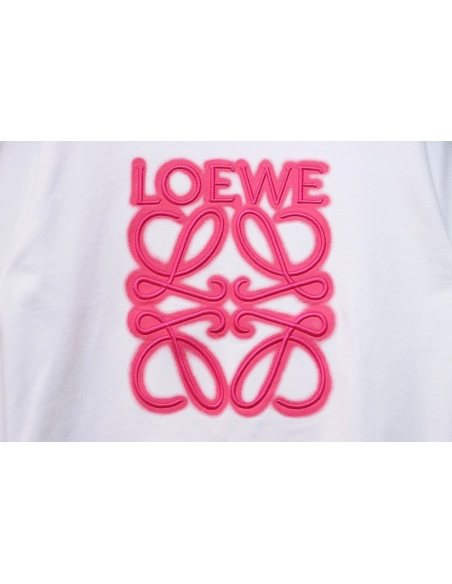 Loewe neon embroidery fluorescent pink crew neck sweatshirt TSK1,Loewe Sweatshirt,Sweatshirt,APPAREL