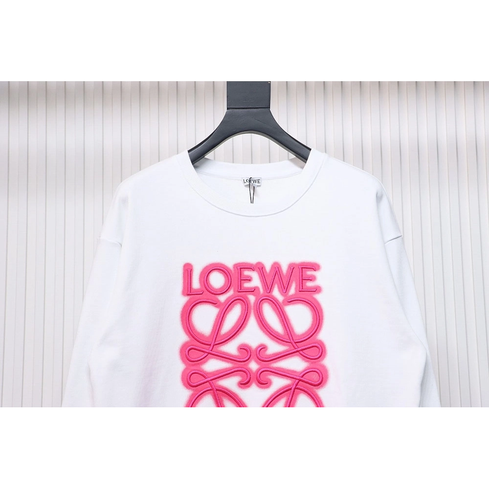 Loewe neon embroidery fluorescent pink crew neck sweatshirt TSK1,Loewe Sweatshirt,Sweatshirt,APPAREL