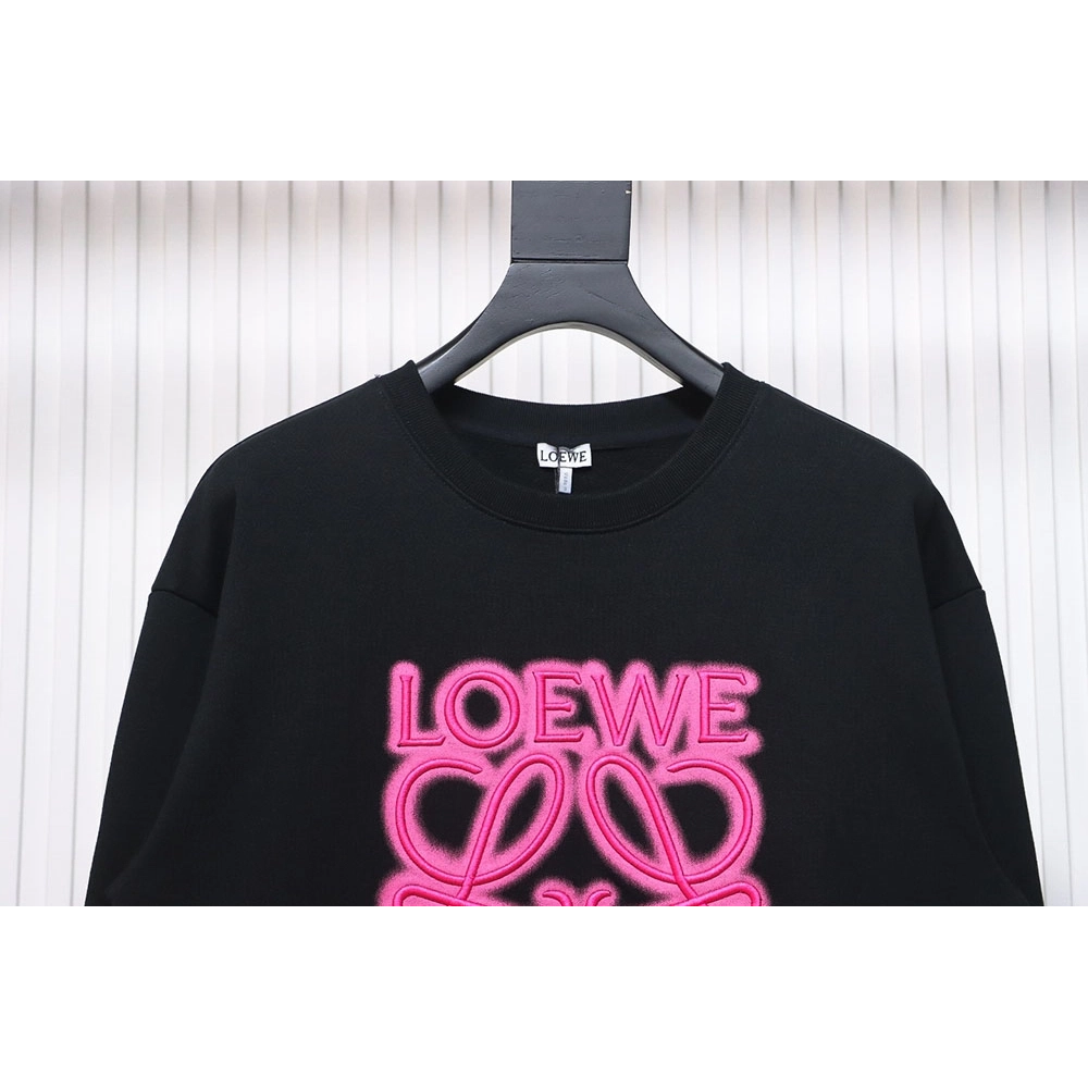 Loewe neon embroidery fluorescent pink crew neck sweatshirt,Loewe Sweatshirt,Sweatshirt,APPAREL