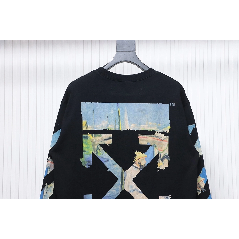 Off white oil painting print crew neck sweatshirt TSK1,Off White Sweatshirt,Sweatshirt,APPAREL