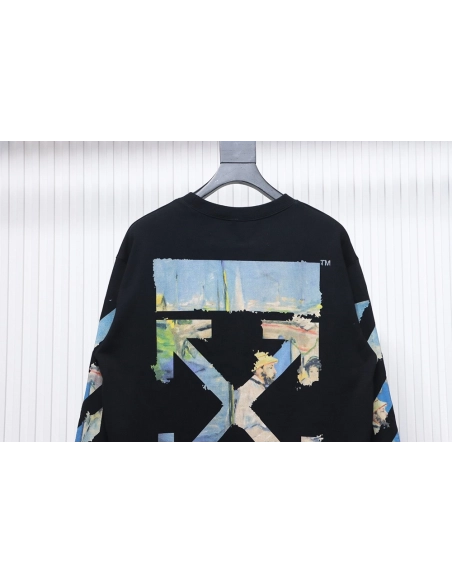 Off white oil painting print crew neck sweatshirt TSK1,Off White Sweatshirt,Sweatshirt,APPAREL