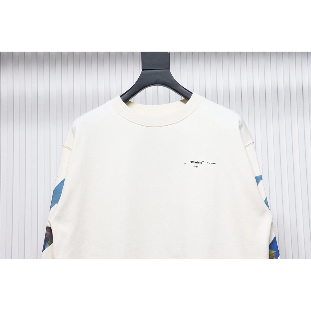 Off white oil painting print crew neck sweatshirt,Off White Sweatshirt,Sweatshirt,APPAREL