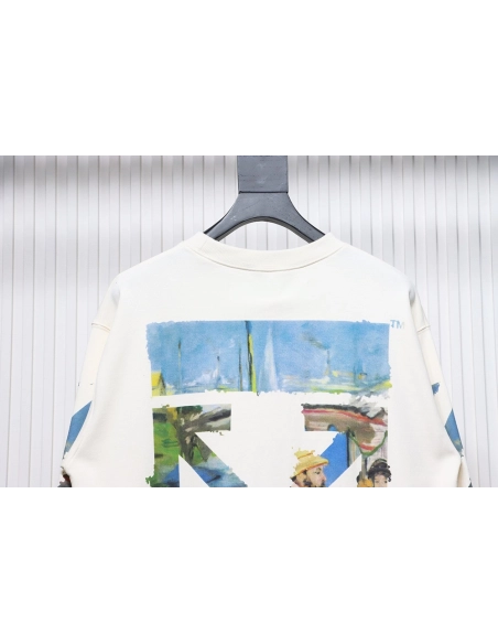 Off white oil painting print crew neck sweatshirt,Off White Sweatshirt,Sweatshirt,APPAREL