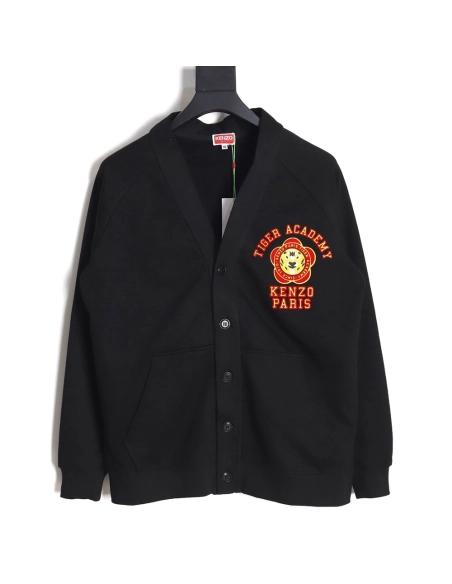 Kenzo Tiger and Flower Flocked Sweatshirt Cardigan,Kenzo Sweatshirt,Sweatshirt,APPAREL