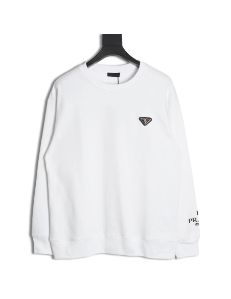 Prada Triangle Logo Single Sleeve Round Neck Sweatshirt,Prada Sweatshirt,Sweatshirt,APPAREL