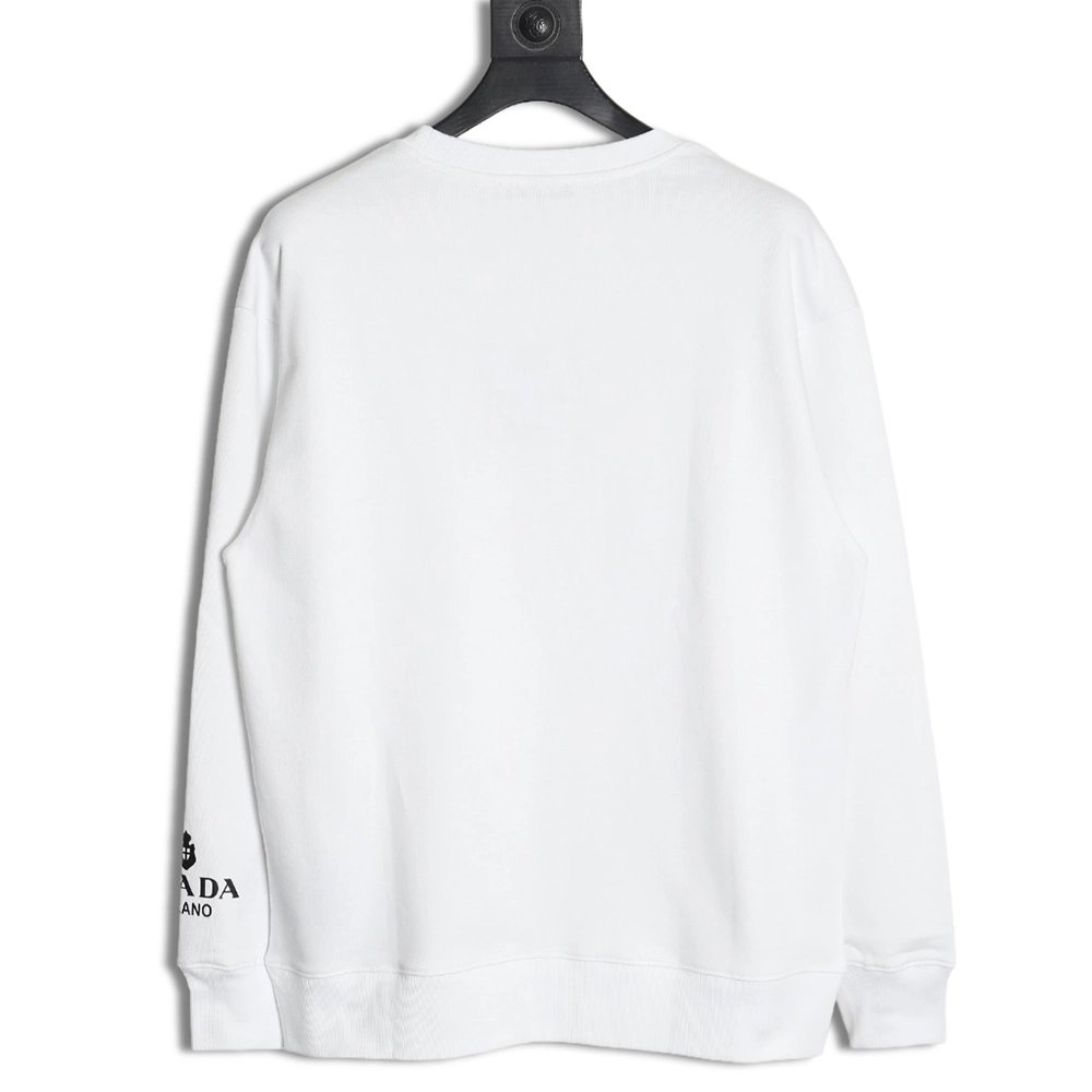 Prada Triangle Logo Single Sleeve Round Neck Sweatshirt,Prada Sweatshirt,Sweatshirt,APPAREL