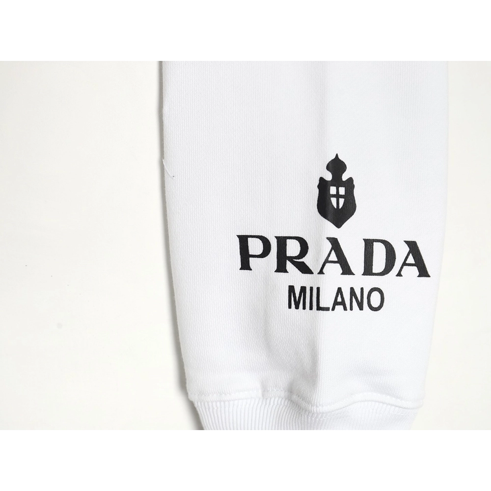 Prada Triangle Logo Single Sleeve Round Neck Sweatshirt,Prada Sweatshirt,Sweatshirt,APPAREL
