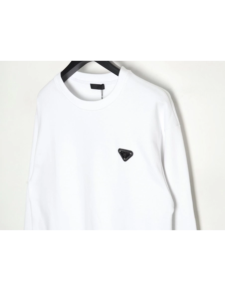 Prada Triangle Logo Single Sleeve Round Neck Sweatshirt,Prada Sweatshirt,Sweatshirt,APPAREL