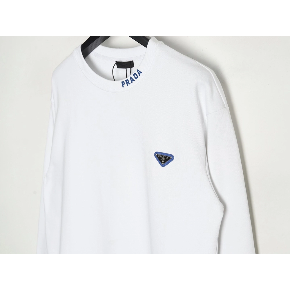 Prada triangle logo collar lettering round neck sweatshirt,Prada Sweatshirt,Sweatshirt,APPAREL
