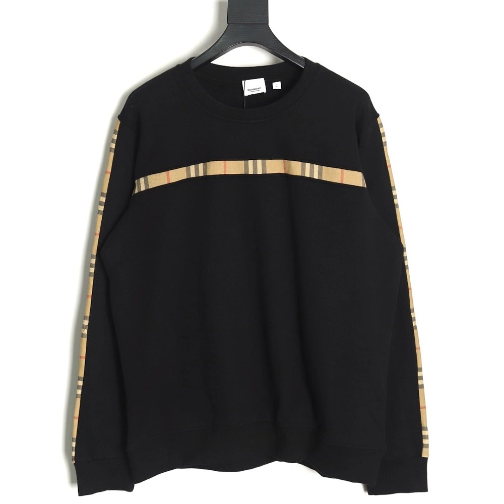 Burberry Check Web Chest Crew Neck Sweatshirt,Burberry Sweatshirt,Sweatshirt,APPAREL