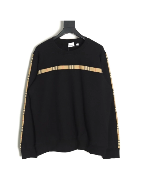Burberry Check Web Chest Crew Neck Sweatshirt,Burberry Sweatshirt,Sweatshirt,APPAREL