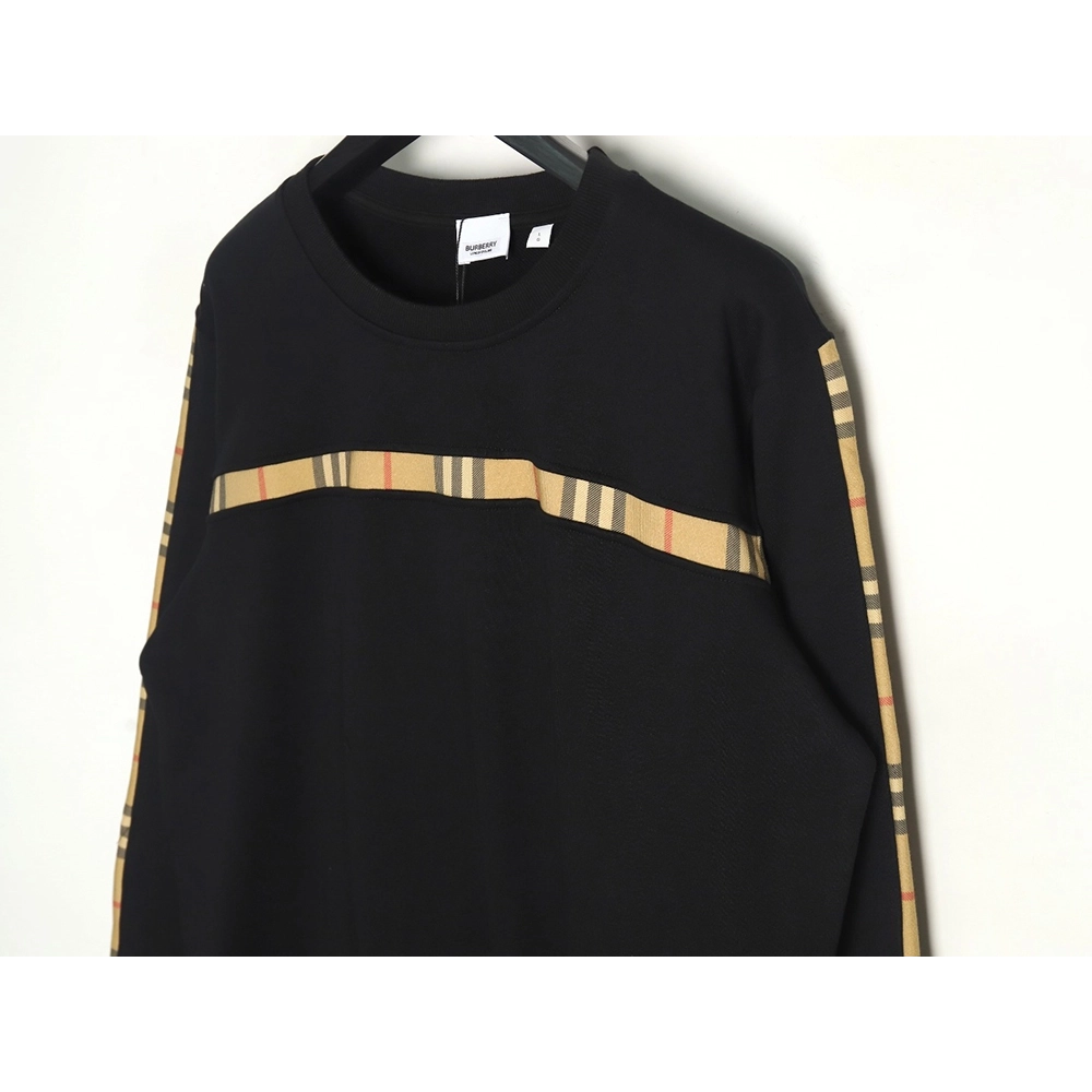 Burberry Check Web Chest Crew Neck Sweatshirt,Burberry Sweatshirt,Sweatshirt,APPAREL