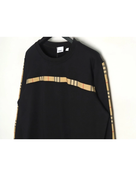 Burberry Check Web Chest Crew Neck Sweatshirt,Burberry Sweatshirt,Sweatshirt,APPAREL