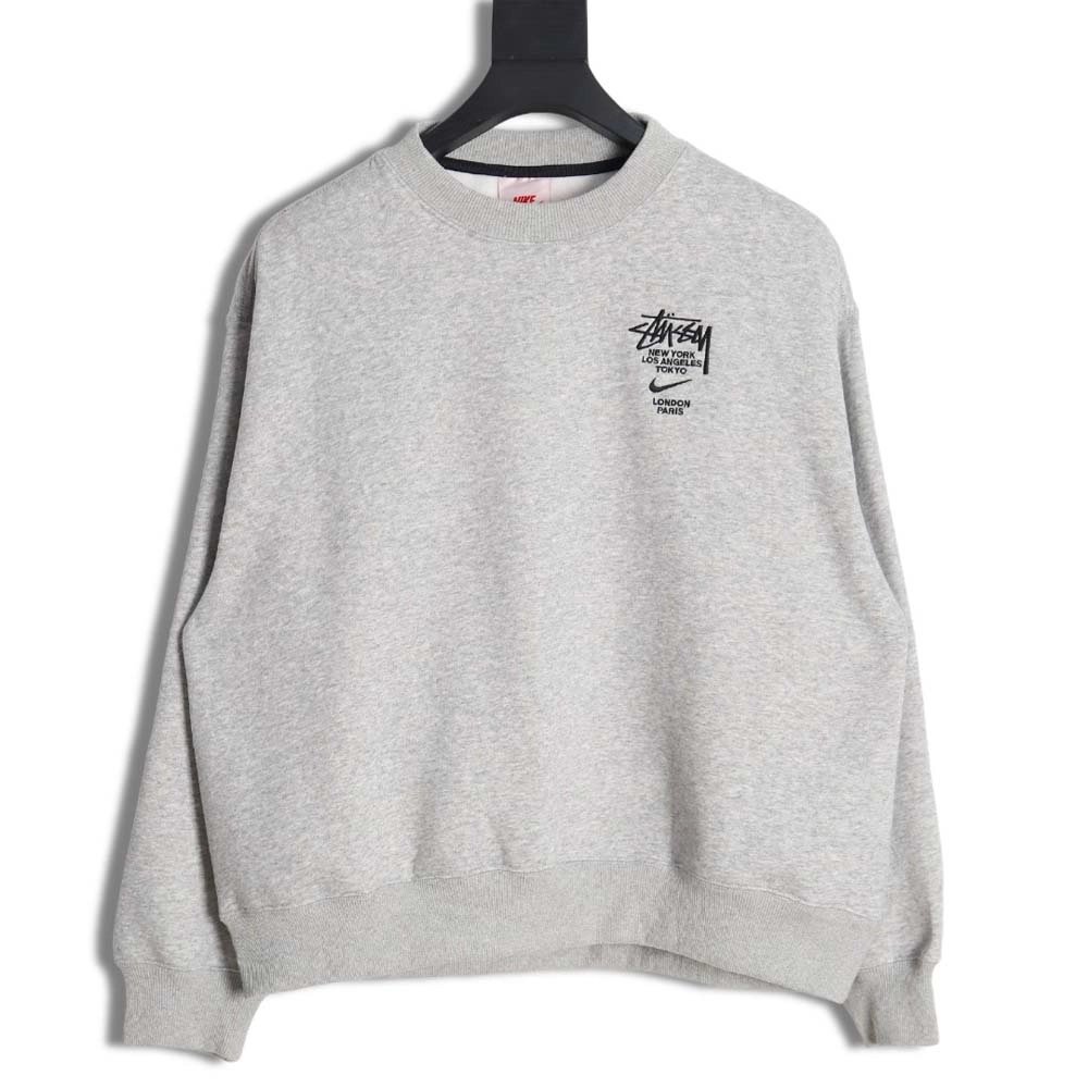 Nike x Stussy Nike Stussy joint 23SS solid color embroidered logo velvet sweatshirt,Nike Sweatshirt,Sweatshirt,APPAREL