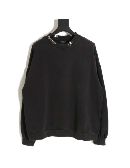 Balenciaga Balenciaga 23FW pierced buckle washed round neck sweatshirt,Balenciaga Sweatshirt,Sweatshirt,APPAREL