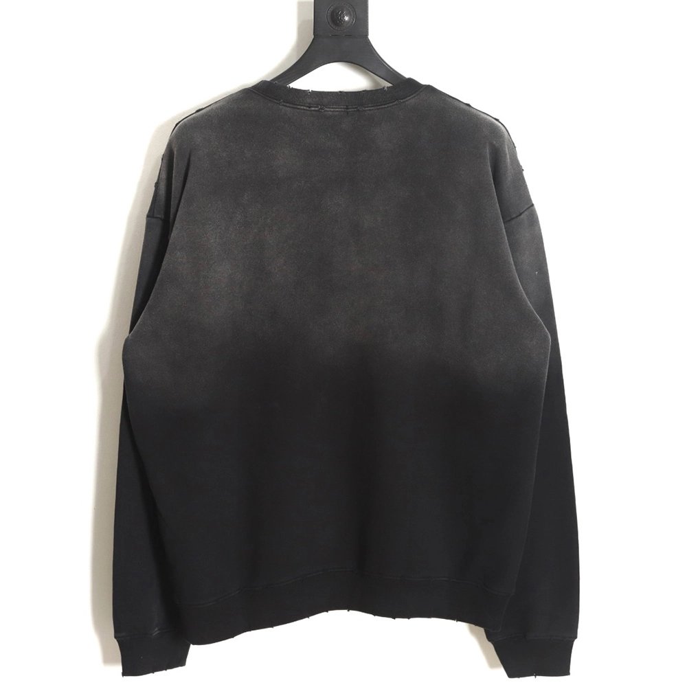 Balenciaga gradient washed destroyed handpainted cursive lettering crew neck sweatshirt,Balenciaga Sweatshirt,Sweatshirt,APPAREL