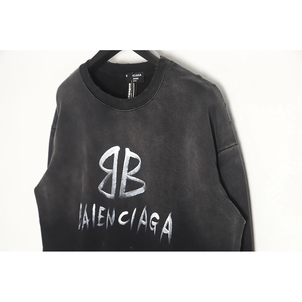 Balenciaga gradient washed destroyed handpainted cursive lettering crew neck sweatshirt,Balenciaga Sweatshirt,Sweatshirt,APPAREL