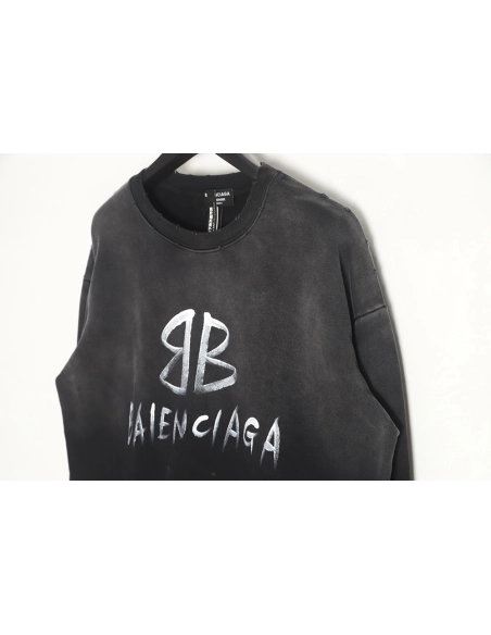 Balenciaga gradient washed destroyed handpainted cursive lettering crew neck sweatshirt,Balenciaga Sweatshirt,Sweatshirt,APPAREL