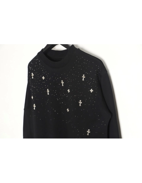 Chrome Hearts Cross Ironed Diamond Crew Neck Sweatshirt,Chrome Hearts Sweatshirt,Sweatshirt,APPAREL