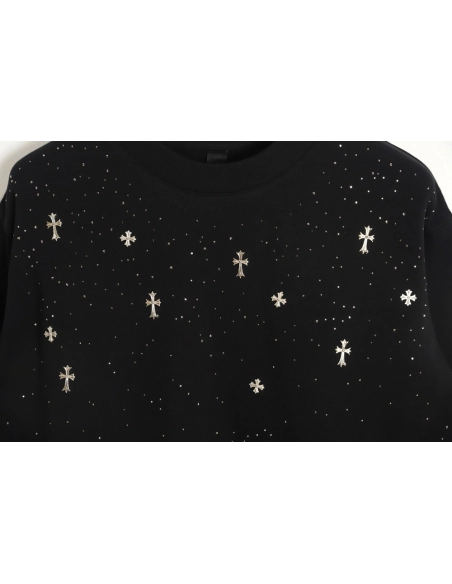 Chrome Hearts Cross Ironed Diamond Crew Neck Sweatshirt,Chrome Hearts Sweatshirt,Sweatshirt,APPAREL