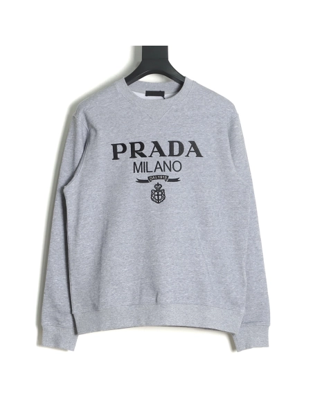 Prada classic embroidered logo crew neck sweatshirt,Prada Sweatshirt,Sweatshirt,APPAREL