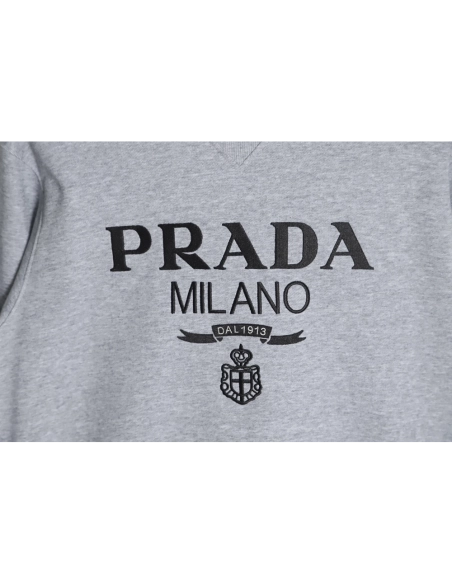 Prada classic embroidered logo crew neck sweatshirt,Prada Sweatshirt,Sweatshirt,APPAREL