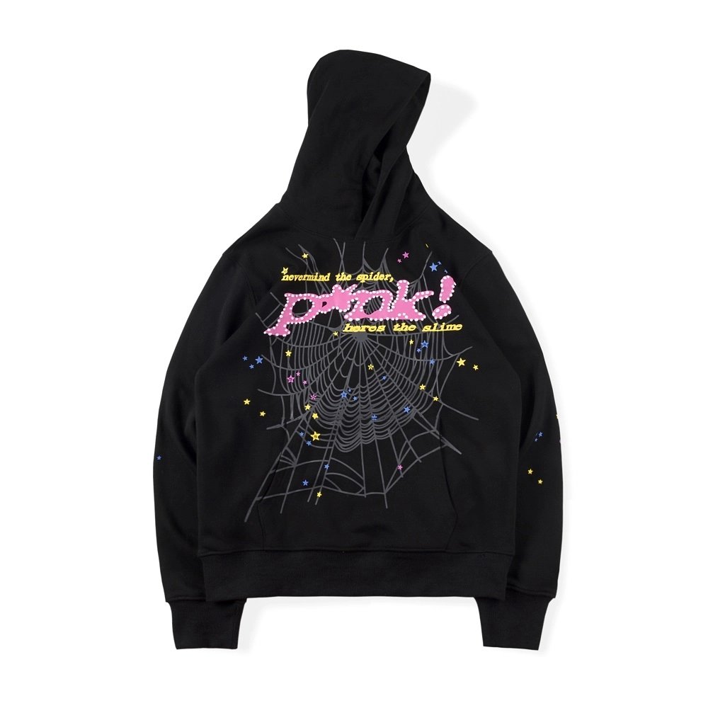 Pink Black Sp5der Hoodie,Sp5der Hoodie,HOODIE,Clothing