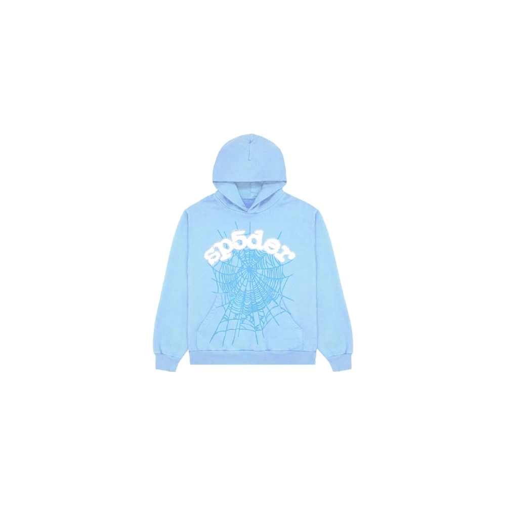Sky Blue Web Sp5der Hoodie,Sp5der Hoodie,HOODIE,Clothing